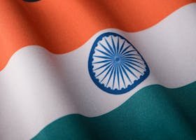 Detailed view of the Indian flag with vibrant colors and texture.